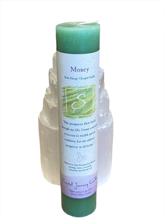 Crystal Journey Reiki Pillar Candle Money