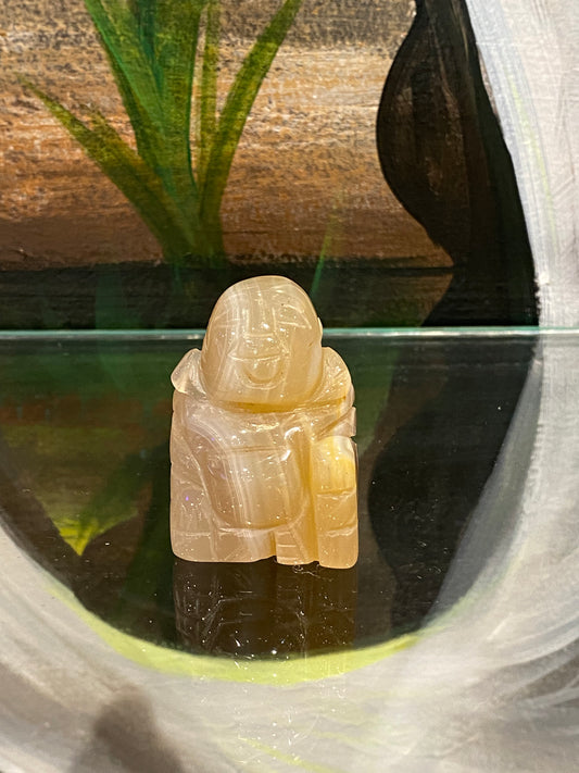 Yellow Calcite Hand Carved Polished Desktop Laughing Buddha