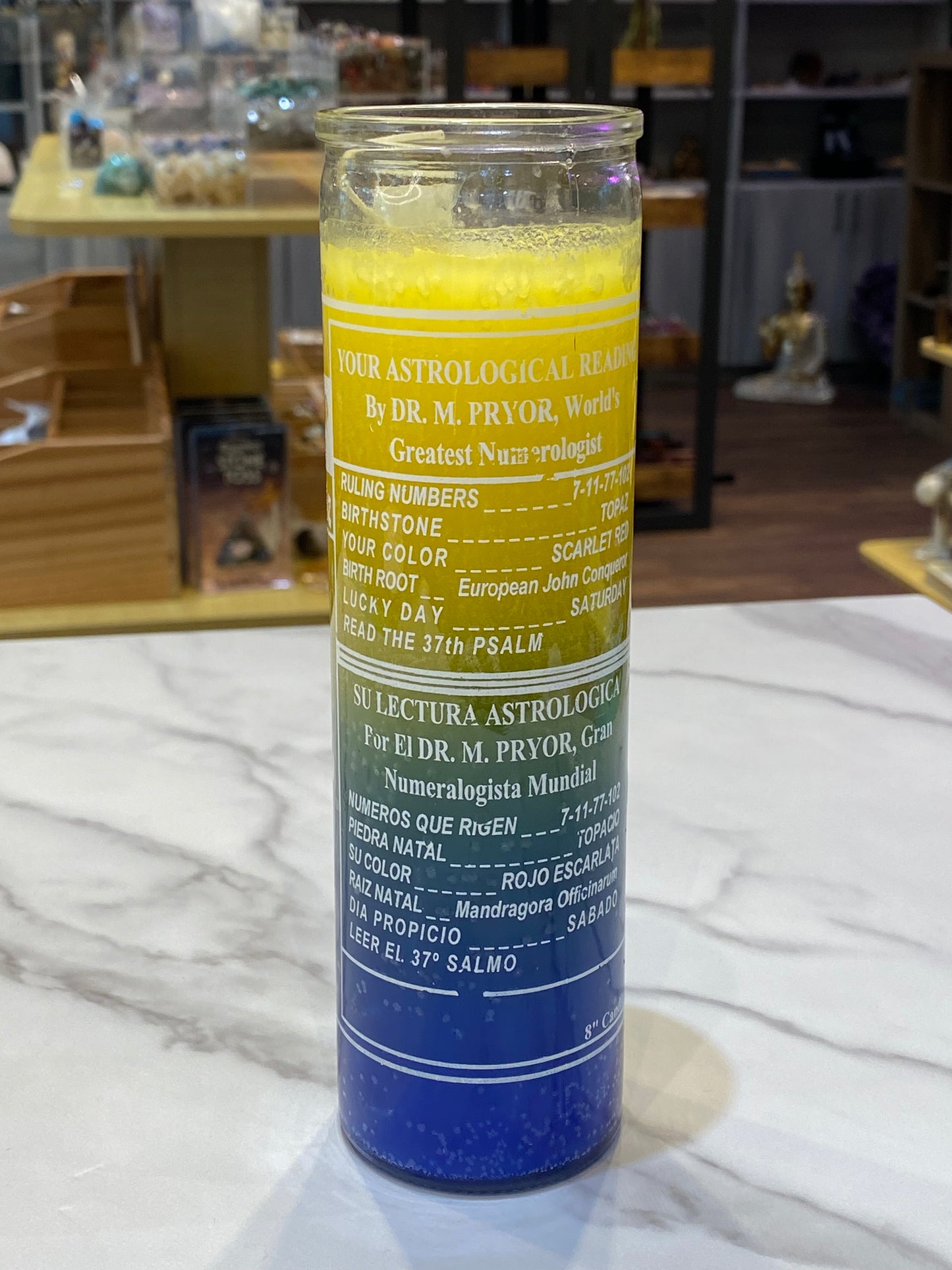 Zodiac Scorpio 7 Day Candle, Yellow/Blue