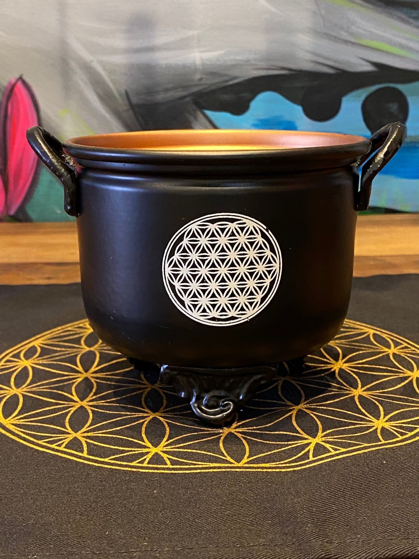 Large Metal Charcoal Incense Burner (Flower of Life)