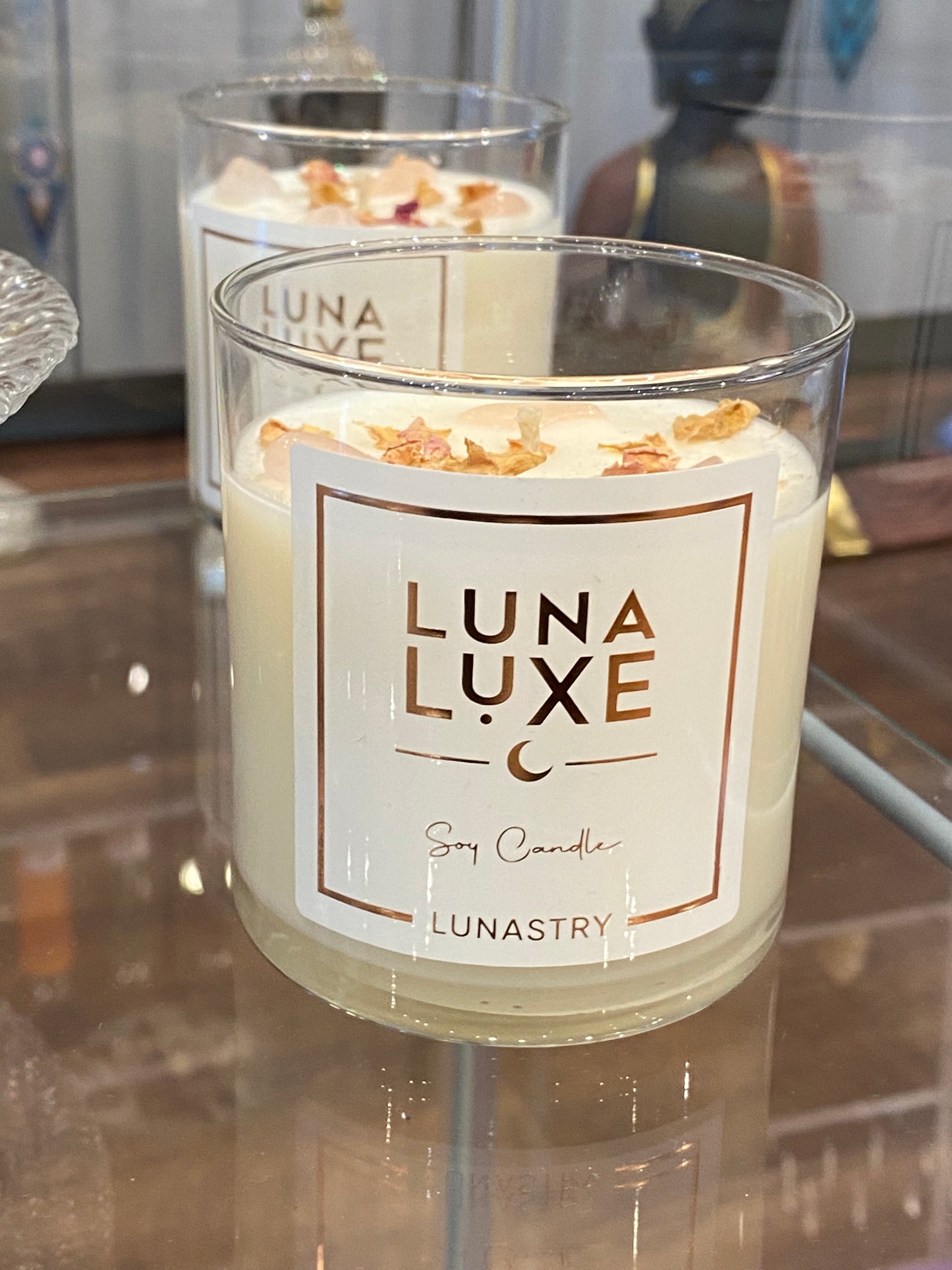 Rose Quartz Luna Luxe Soy Wax Crystal Candle by Lunastry