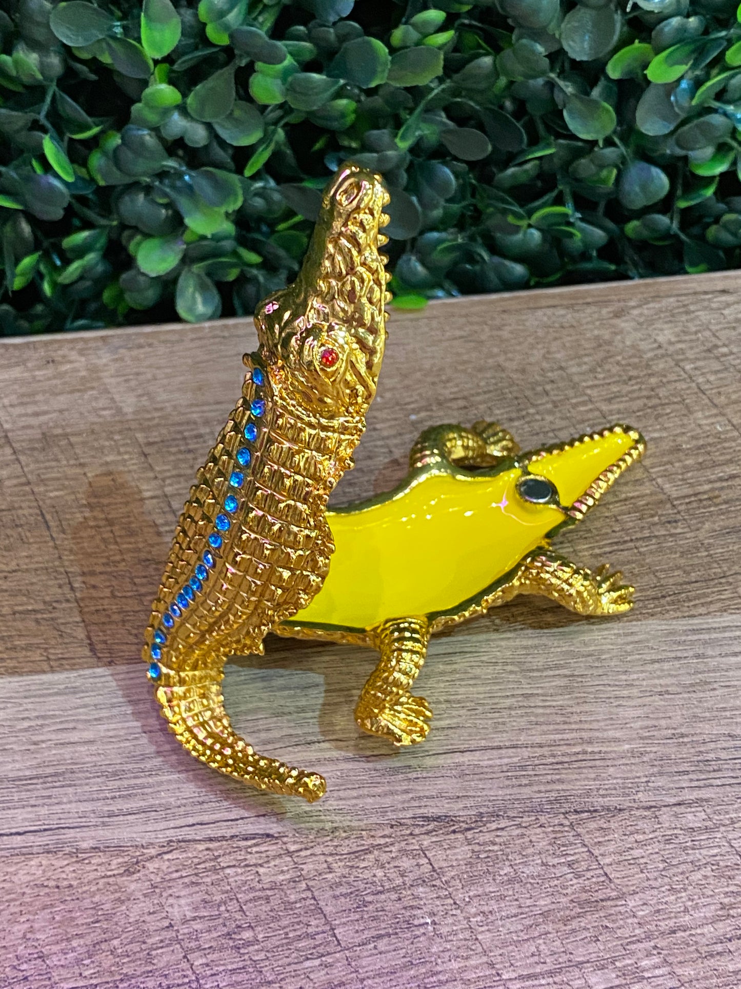 Gold and Turquoise Alligator Bejeweled Trinket Box