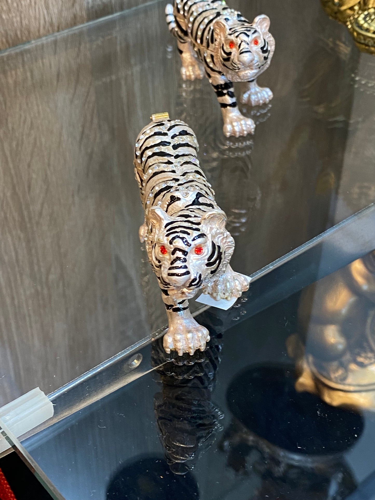 Tiger Silver White Black Striped Bejeweled Trinket