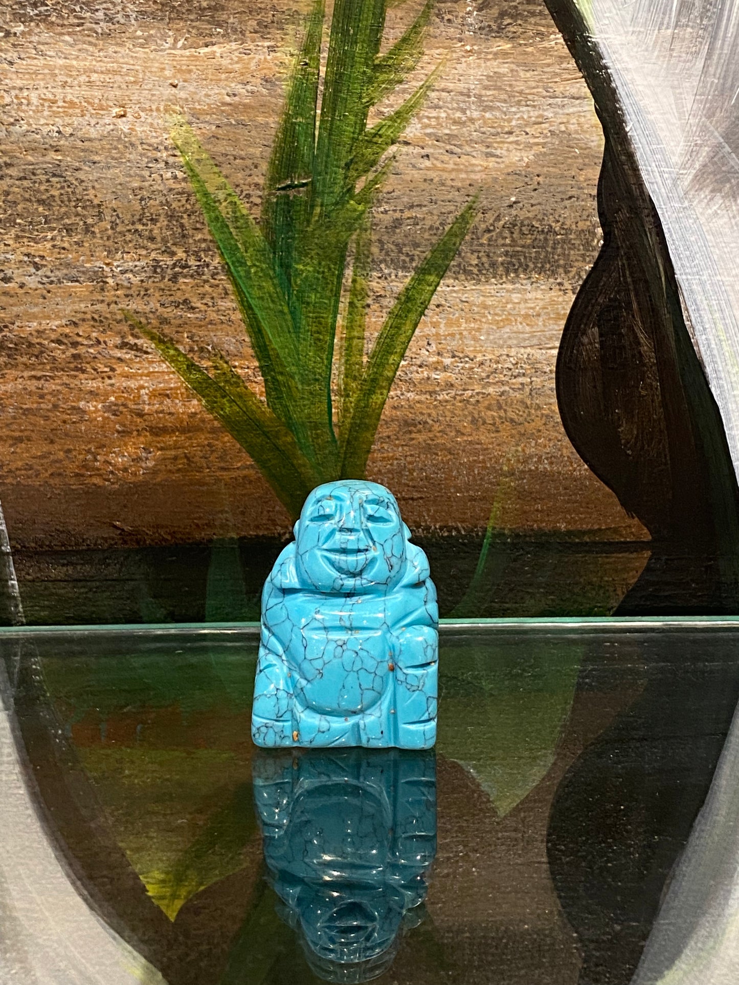 Blue Howlite Hand Carved Polished Desktop Laughing Buddha