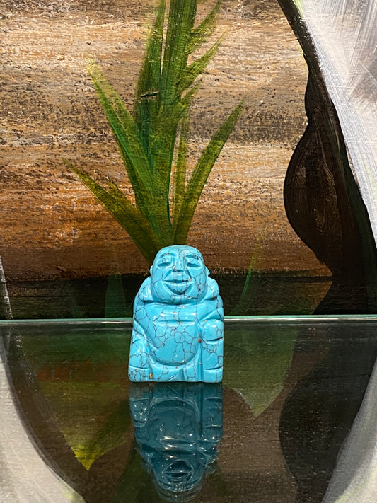 Blue Howlite Hand Carved Polished Desktop Laughing Buddha