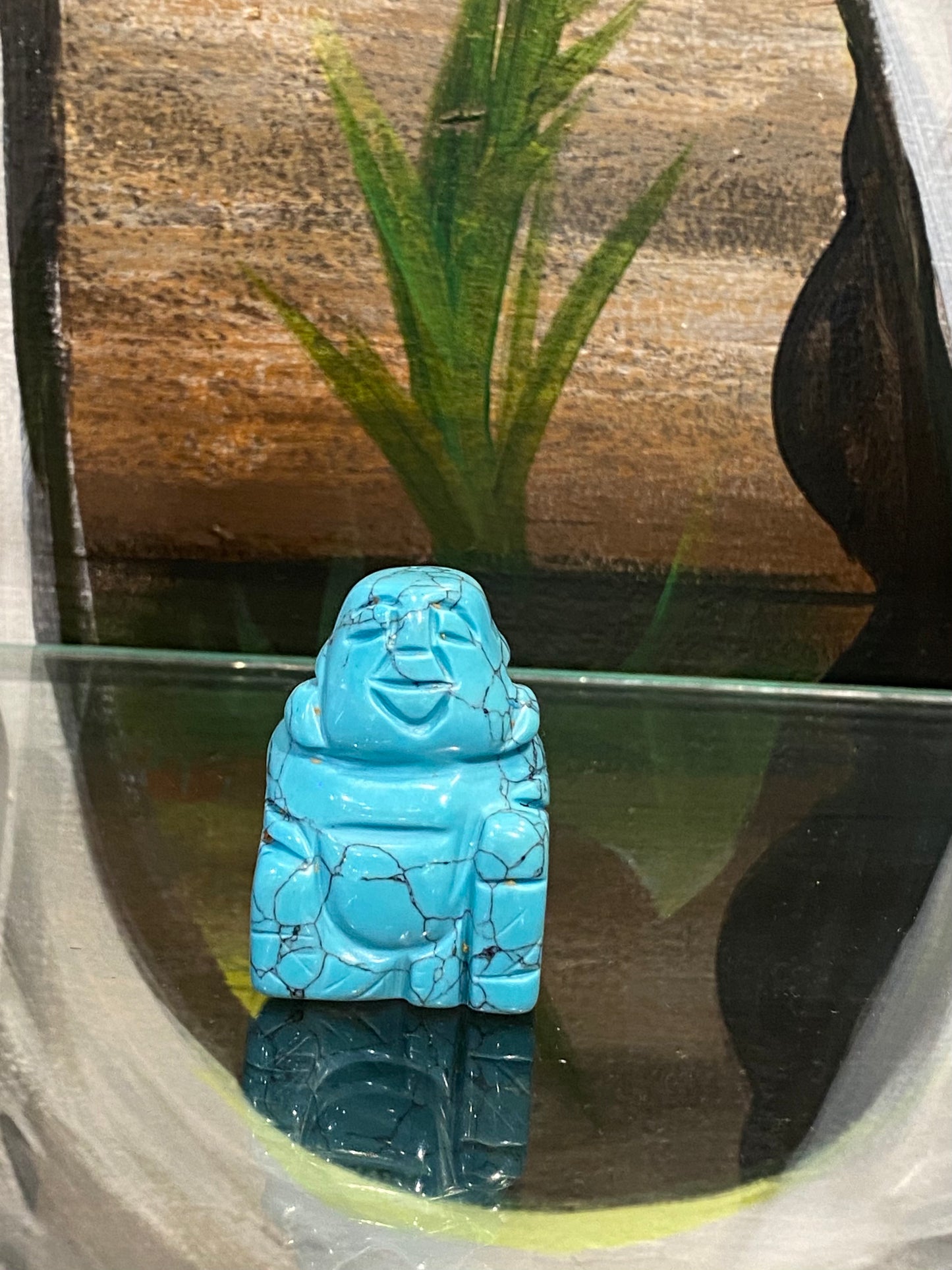 Blue Howlite Hand Carved Polished Desktop Laughing Buddha