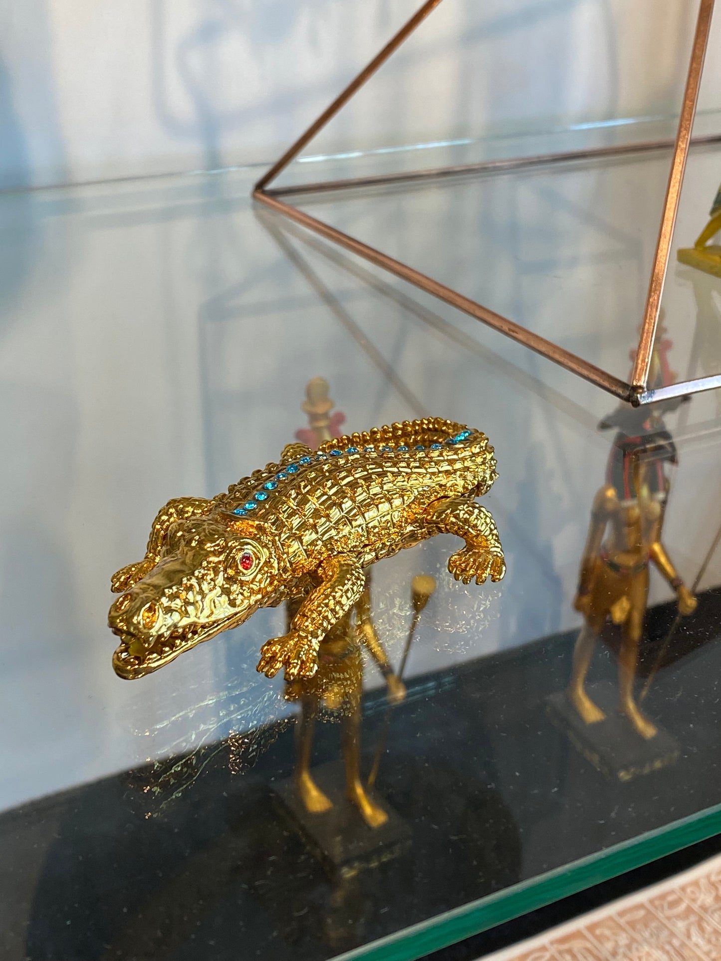 Gold and Turquoise Alligator Bejeweled Trinket Box