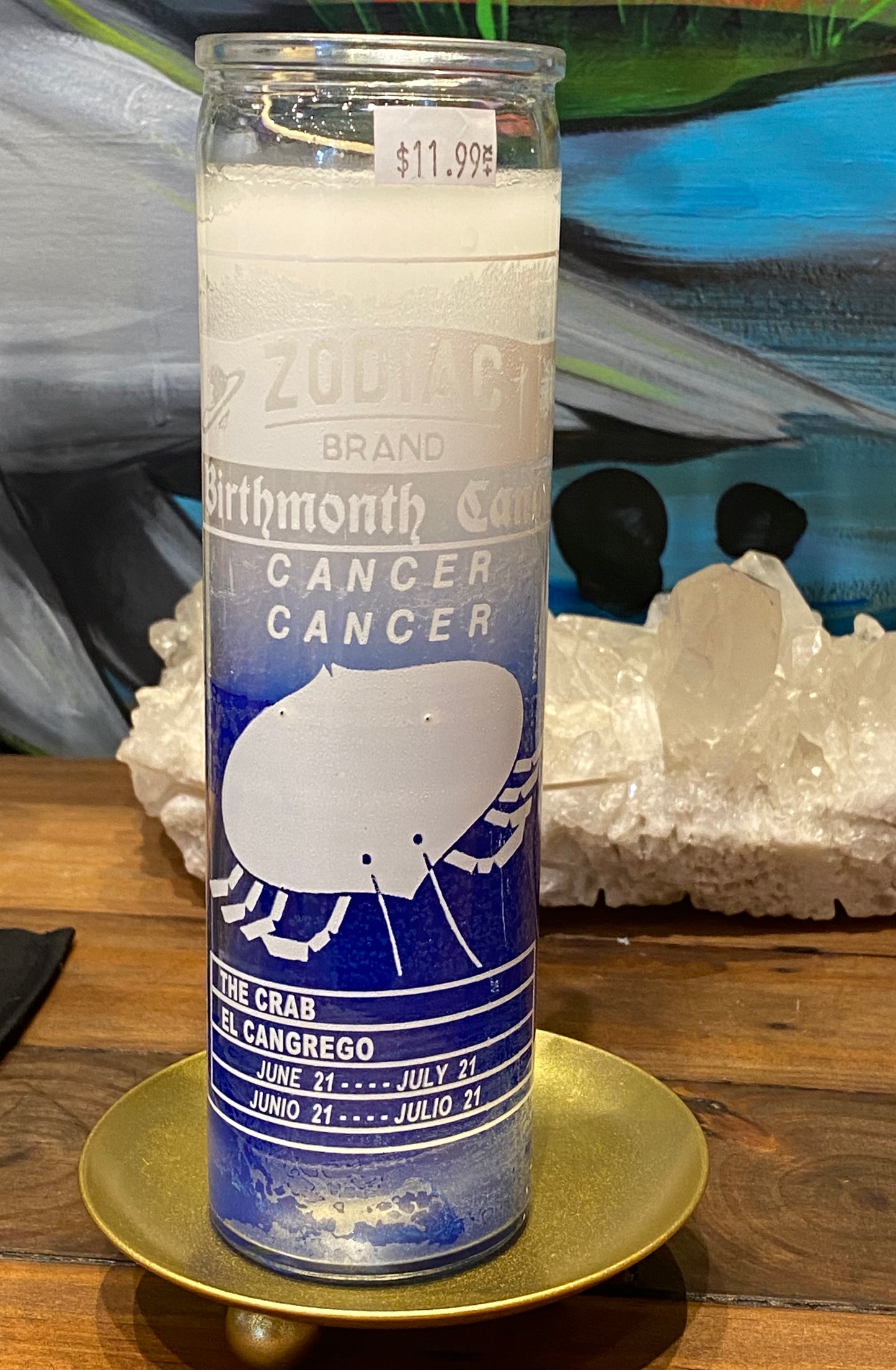 Zodiac Cancer 7 Day Candle, White/Blue