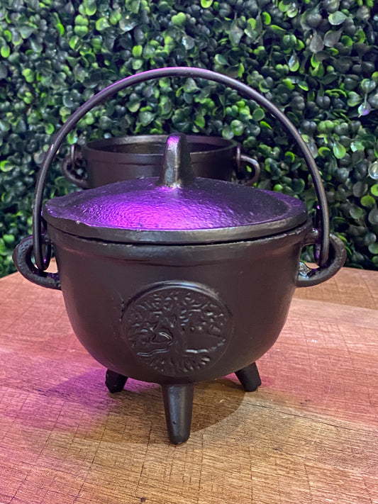 Tree Of Life Cast Iron Cauldron w/Lid