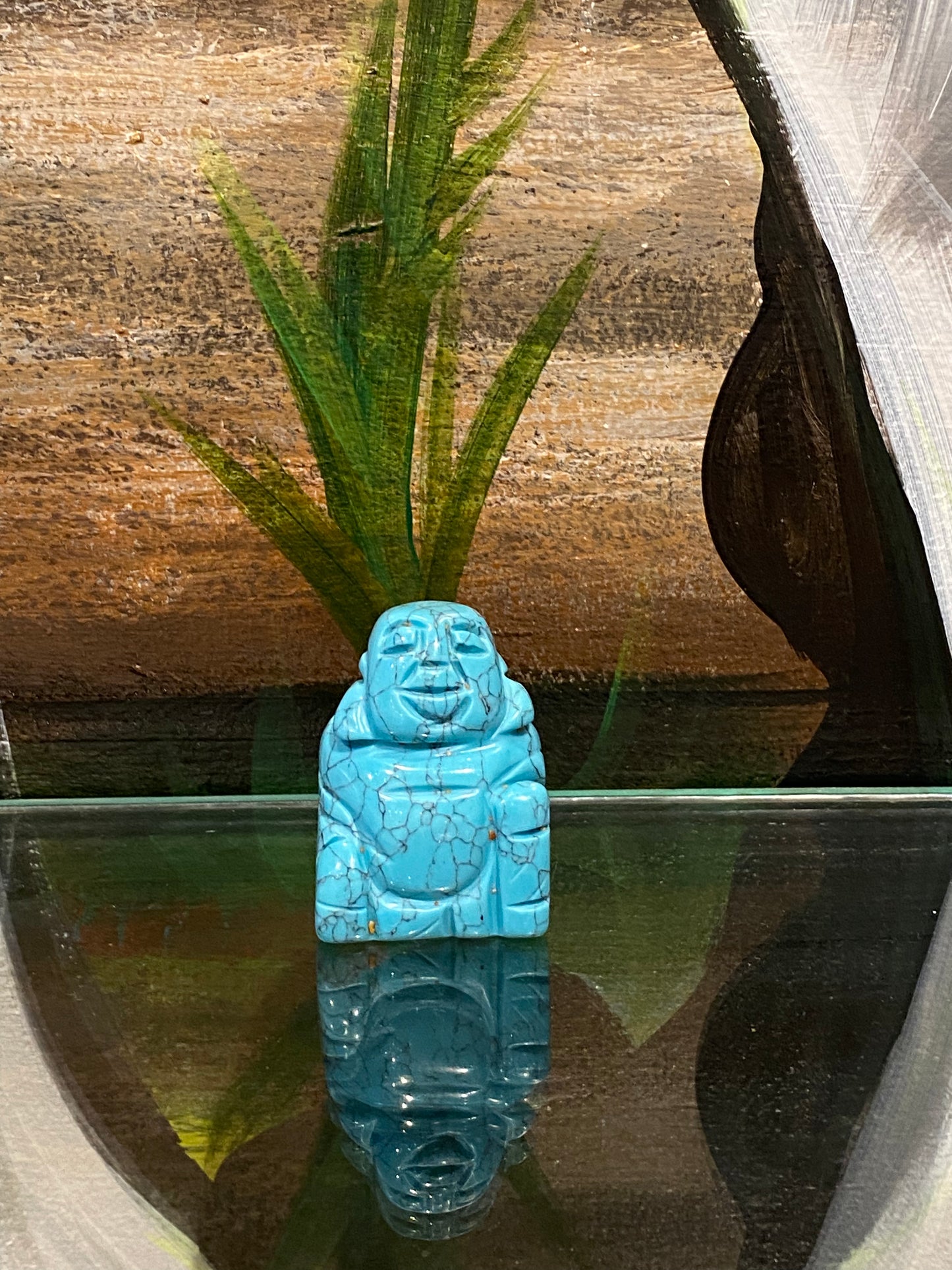 Blue Howlite Hand Carved Polished Desktop Laughing Buddha