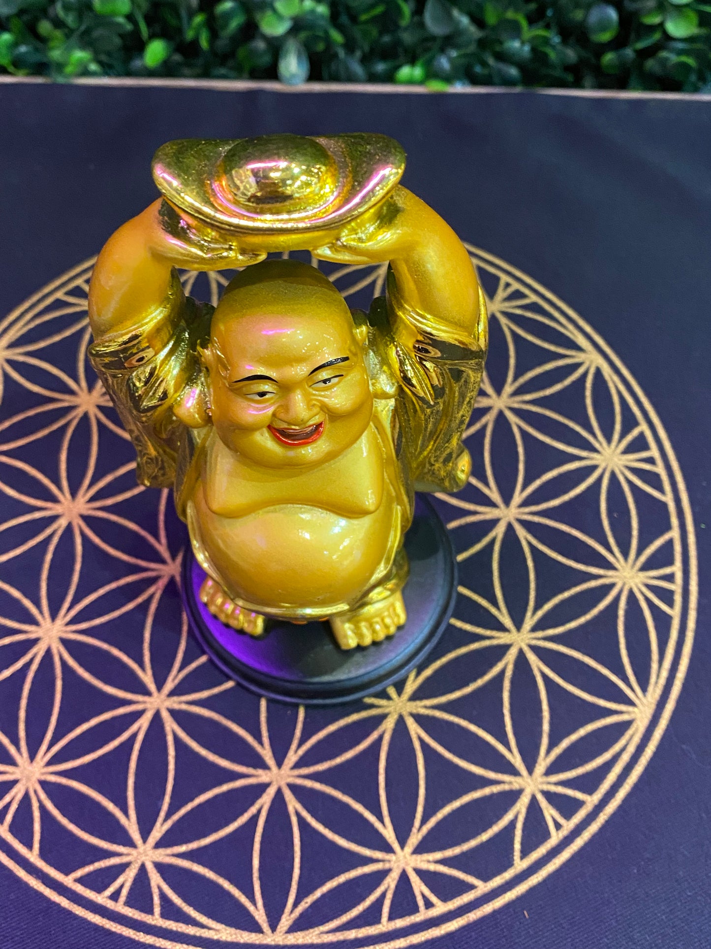 Colorful Feng Shui Gold Laughing Buddha Holding a Golden Ingot
