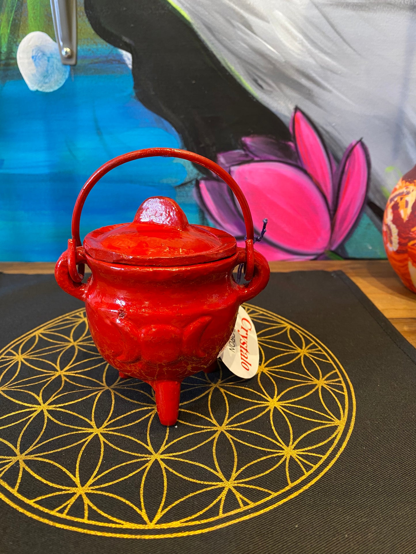 Red Triple Moon Cast Iron Cauldron