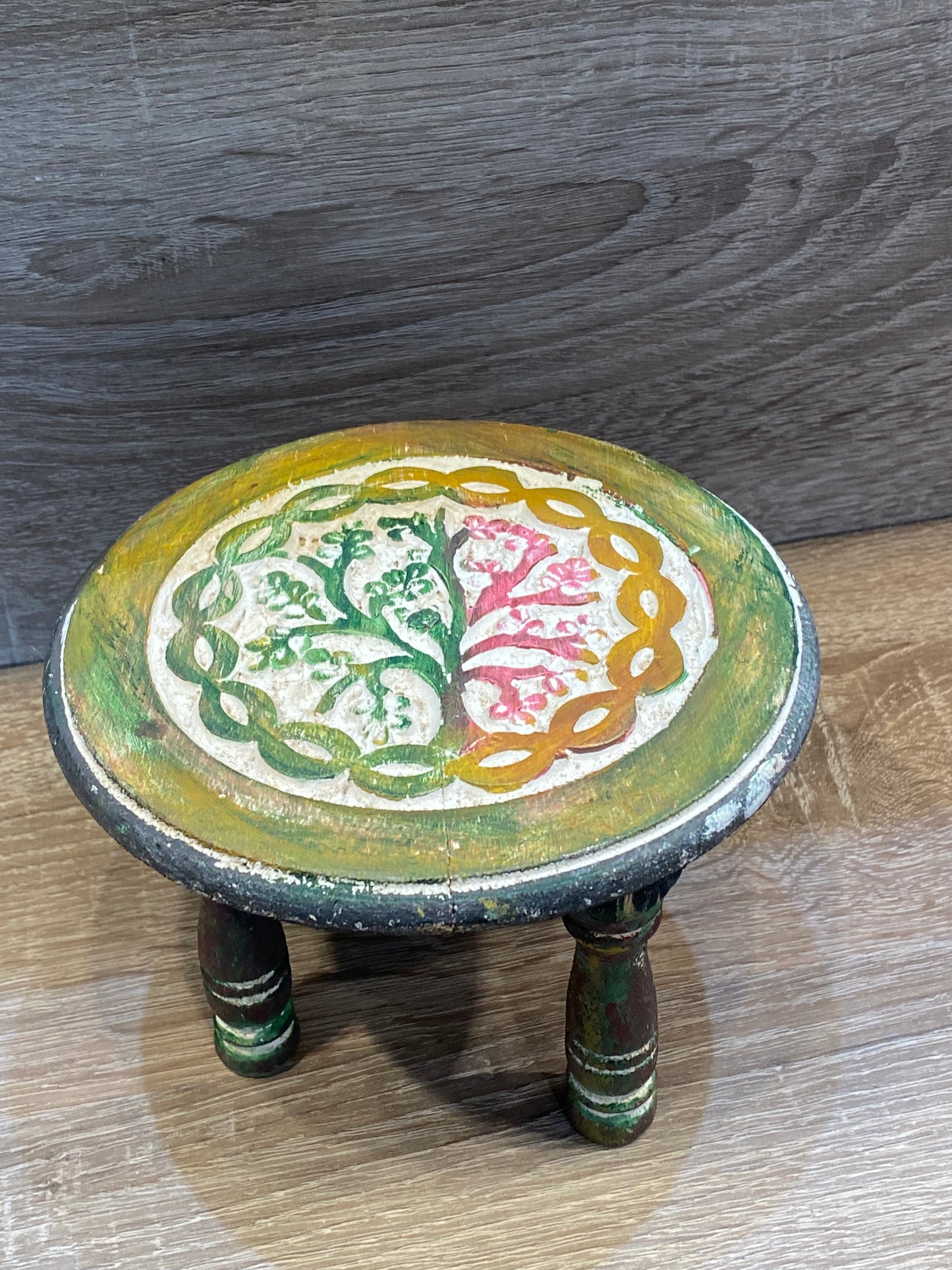 Handmade Wood Round Mini Tree of Life Altar Table Multi Color