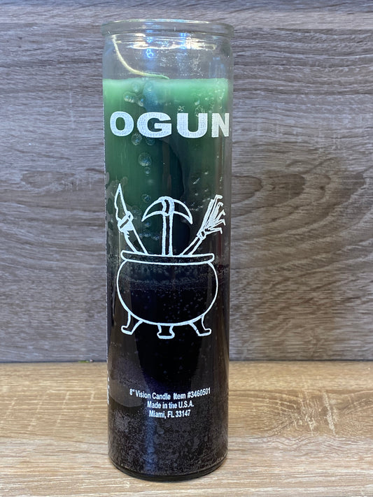 Orisha-Ogun 7 Day Candle, Green/Black