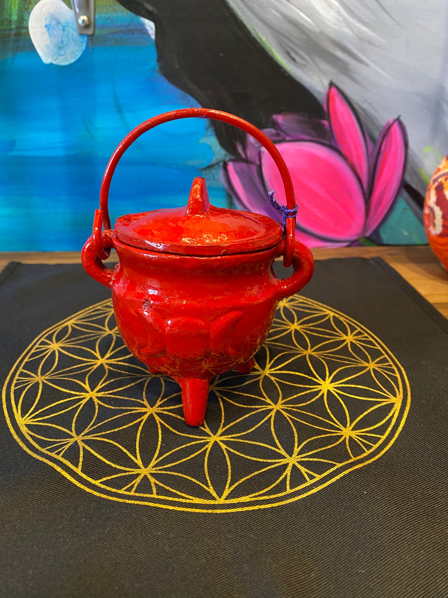 Red Triple Moon Cast Iron Cauldron