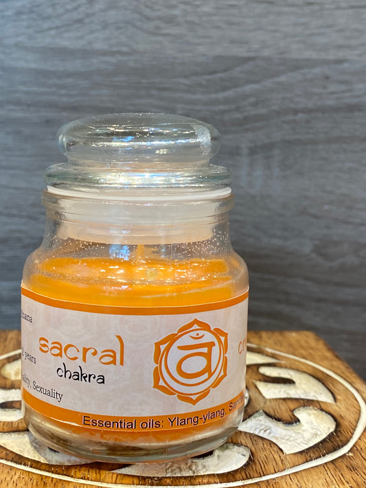 Vrinda 7 Chakra Jar Candles Orange, Scented Sacral Chakra Swadhisthana- 3oz