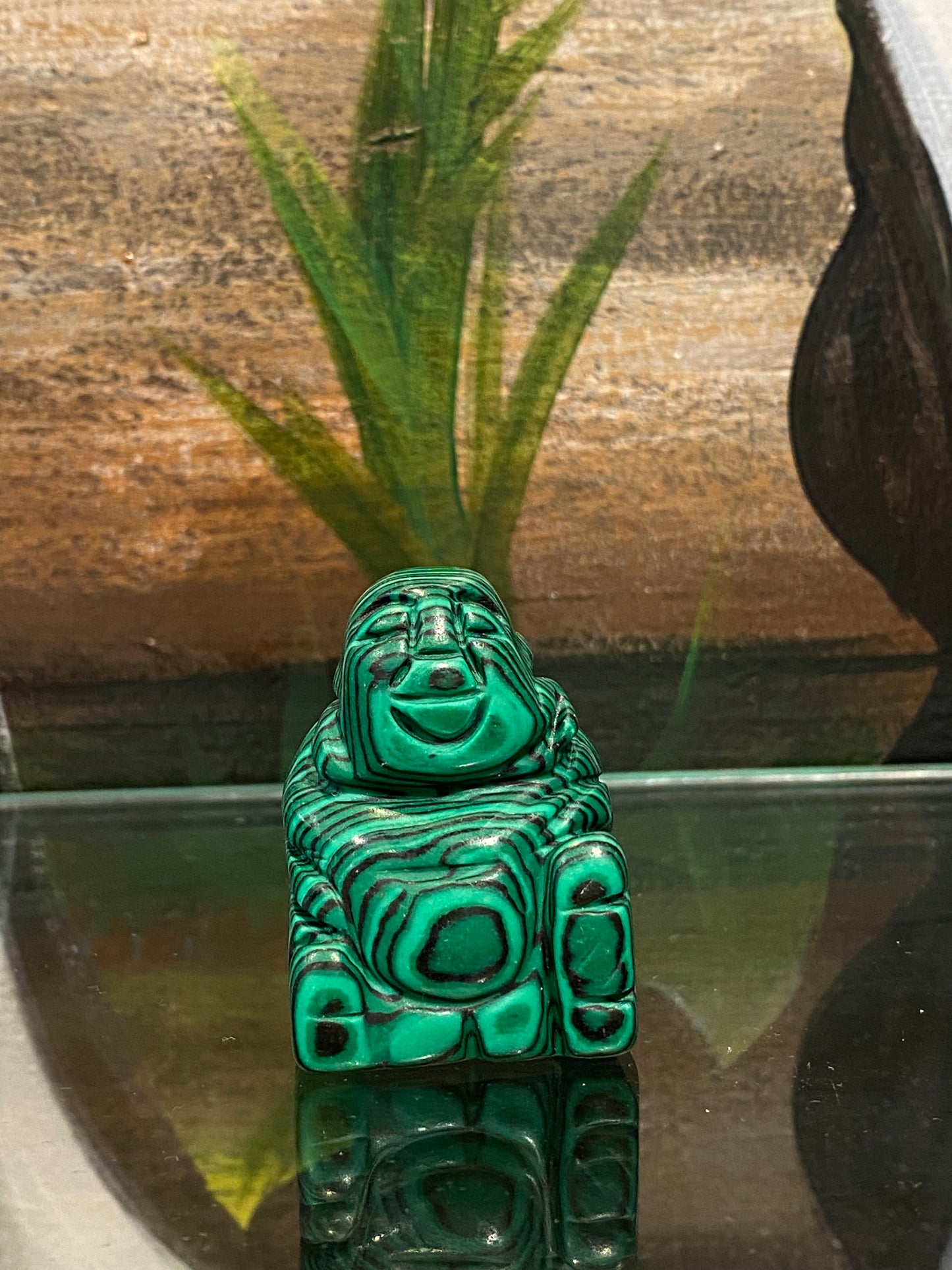 Happy Buddha Hand Carved Polished Crystal Malachite