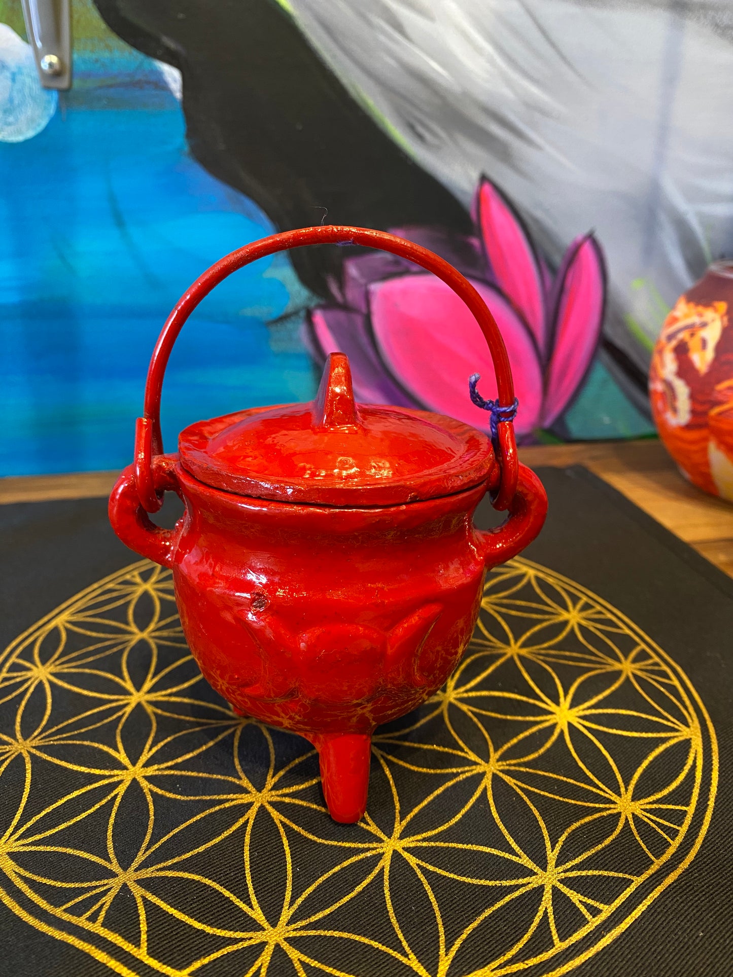 Red Triple Moon Cast Iron Cauldron