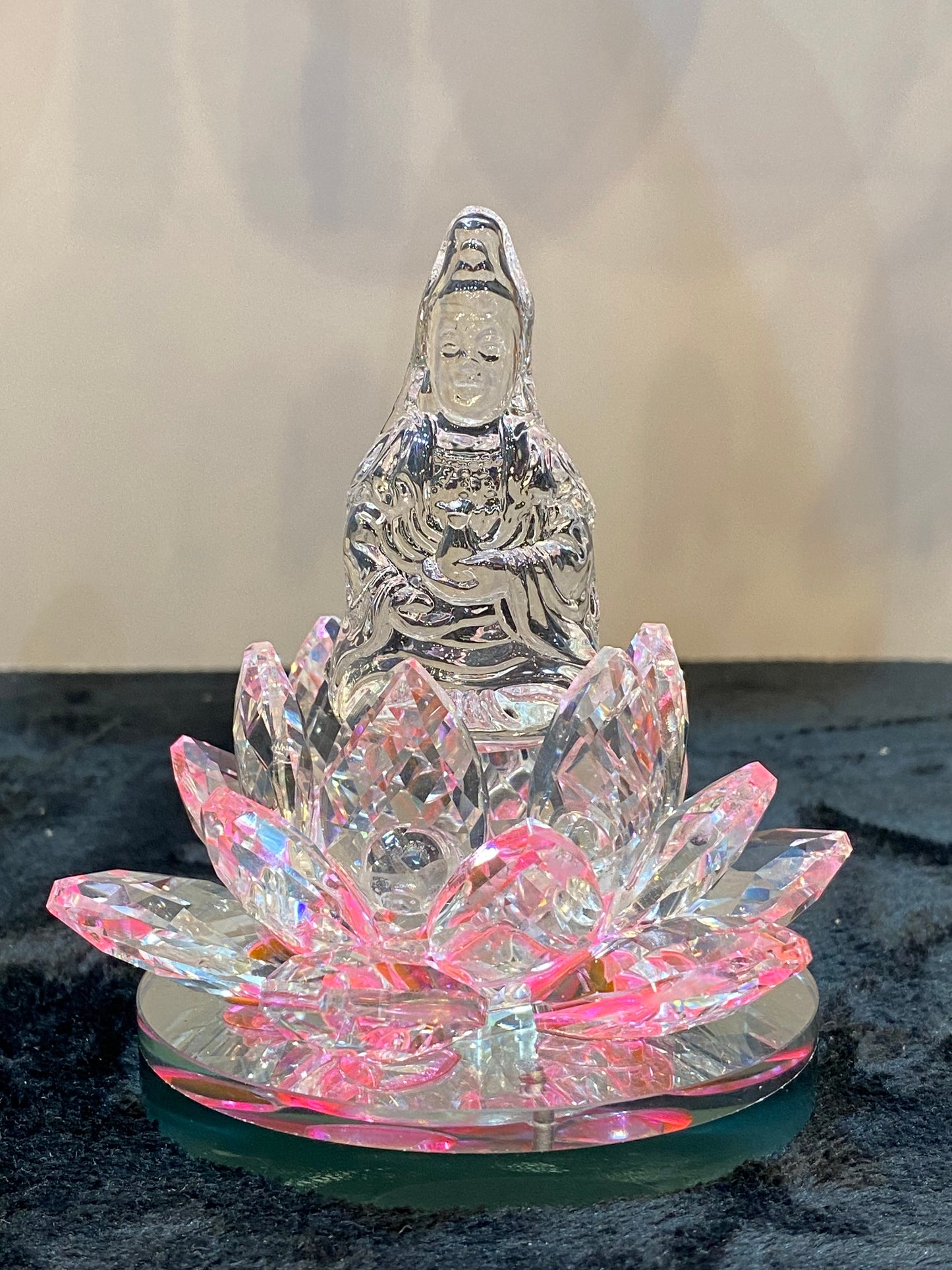 Crystal Kwan/Kuan Yin sitting on a Lotus Light Pink