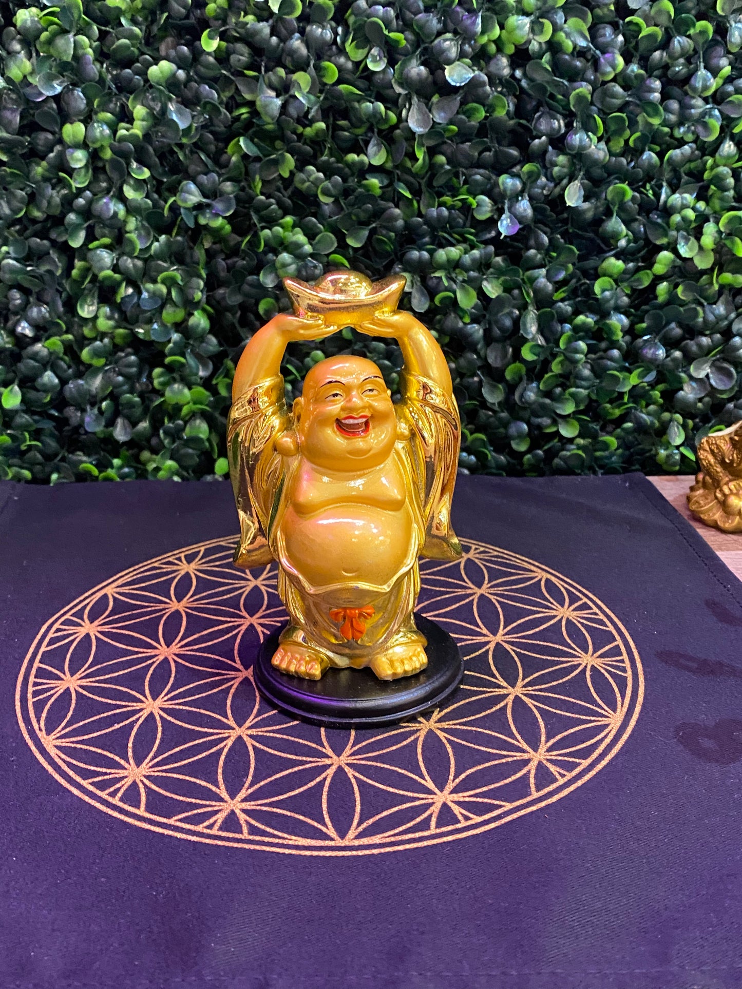 Colorful Feng Shui Gold Laughing Buddha Holding a Golden Ingot