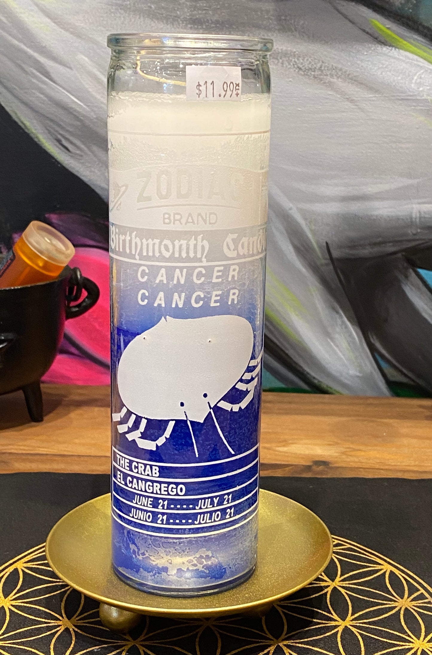 Zodiac Cancer 7 Day Candle, White/Blue