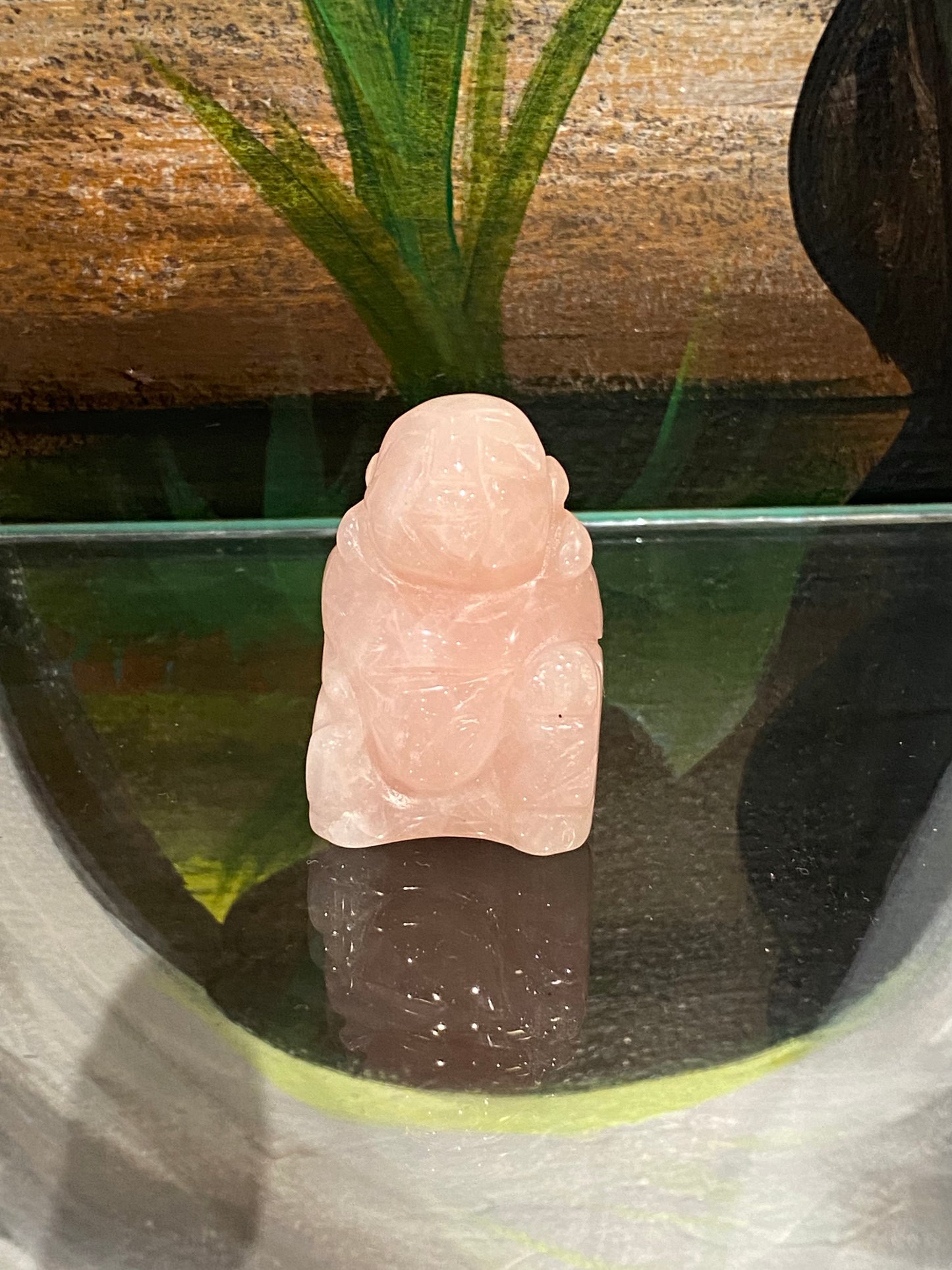 Happy Buddha Hand Carved Polished Crystal Rose Quartz