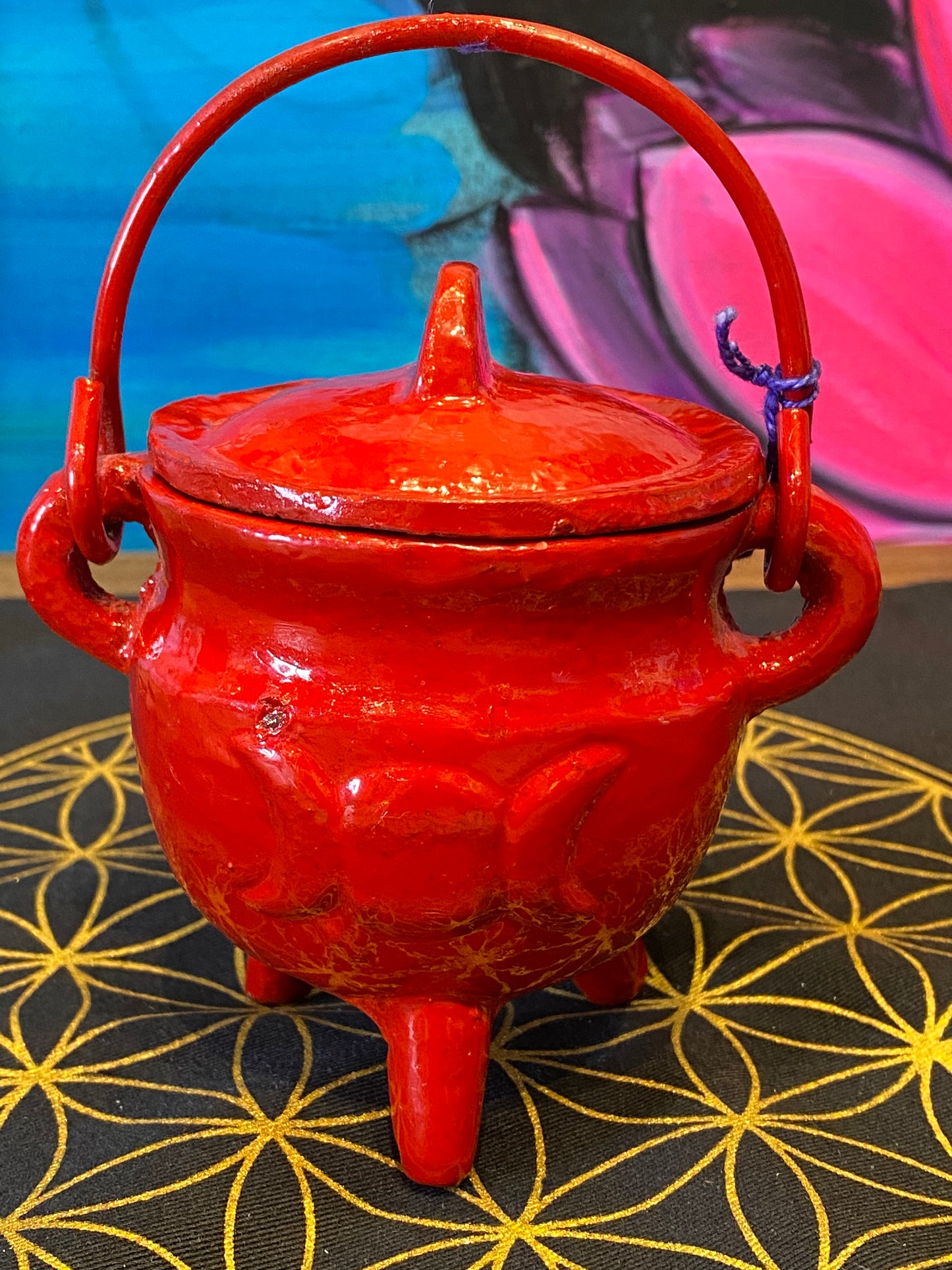 Red Triple Moon Cast Iron Cauldron