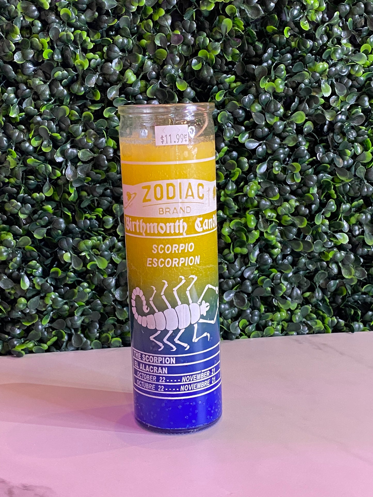 Zodiac Scorpio 7 Day Candle, Yellow/Blue