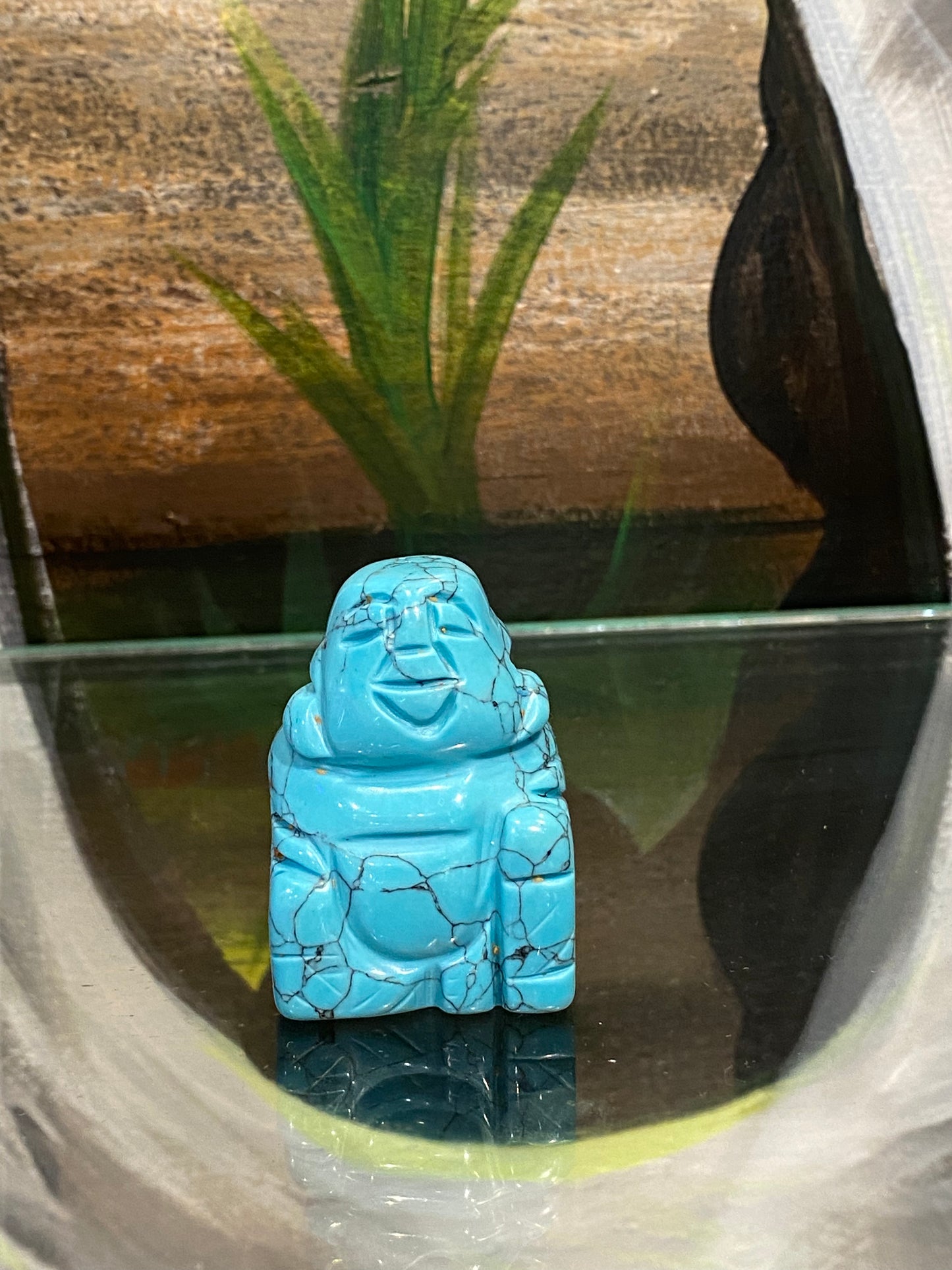 Blue Howlite Hand Carved Polished Desktop Laughing Buddha