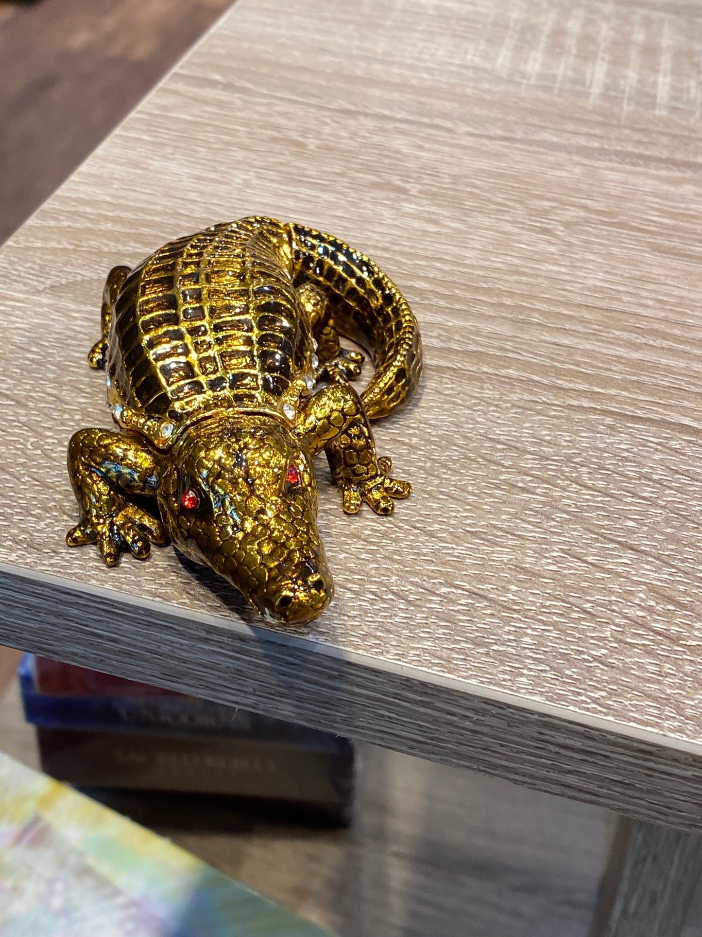 Feng Shui Black and Golden Alligator - Bejeweled Trinket Box