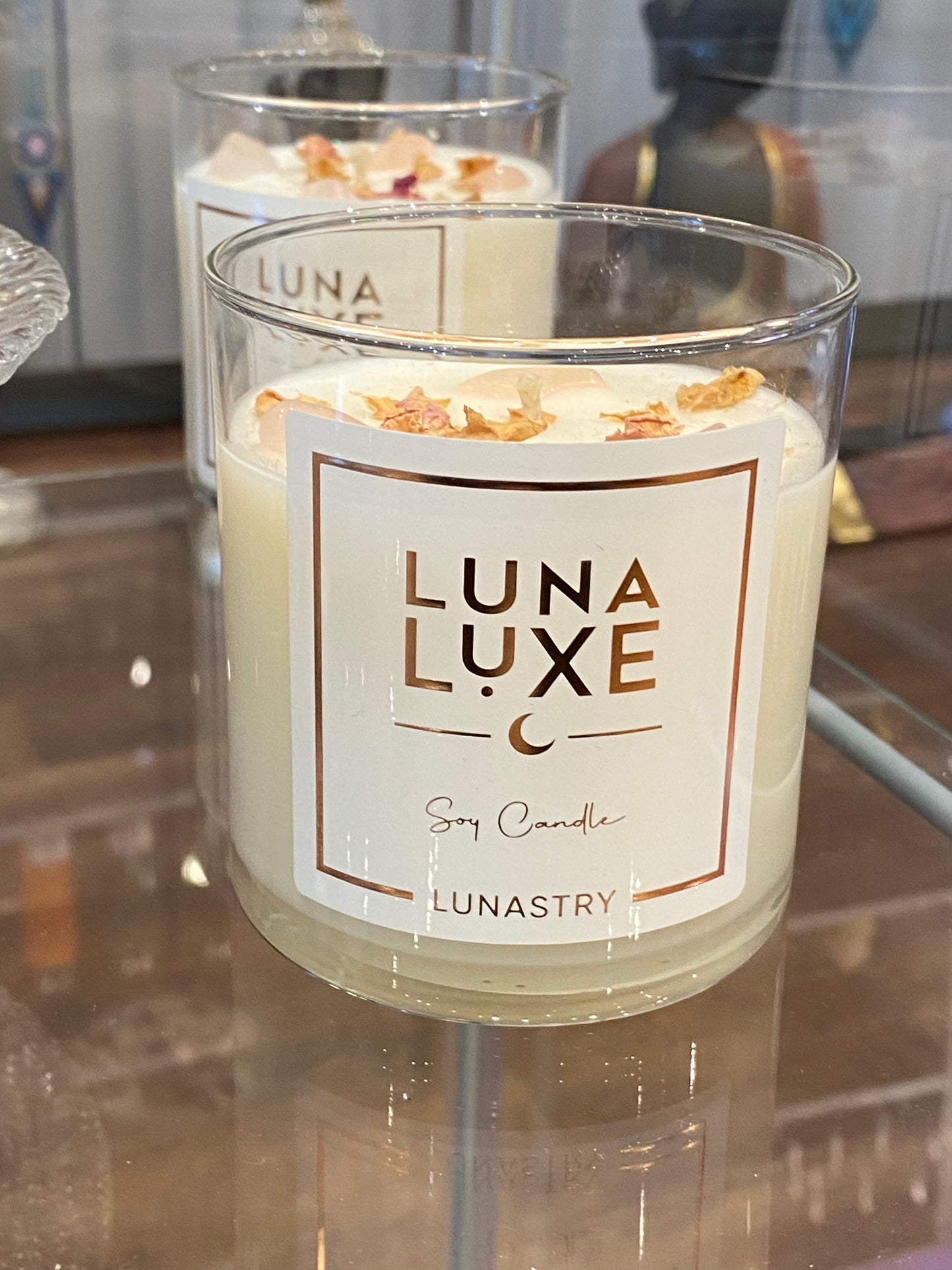 Rose Quartz Luna Luxe Soy Wax Crystal Candle by Lunastry