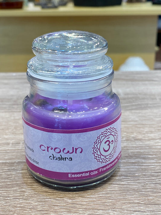 Vrinda 7 Chakra Jar Candles Purple / Violet, Scented Crown Chakra Sahasrara-3oz