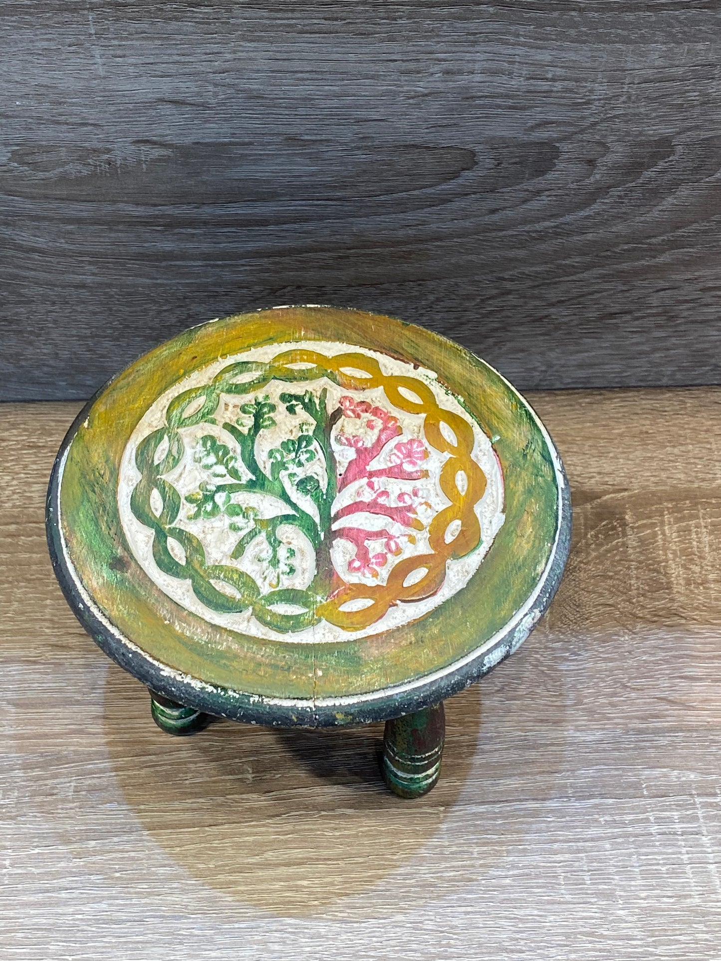 Handmade Wood Round Mini Tree of Life Altar Table Multi Color