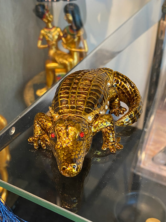 Feng Shui Black and Golden Alligator - Bejeweled Trinket Box