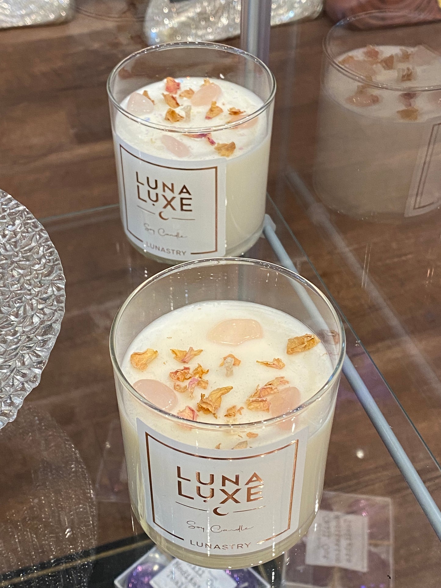 Rose Quartz Luna Luxe Soy Wax Crystal Candle by Lunastry