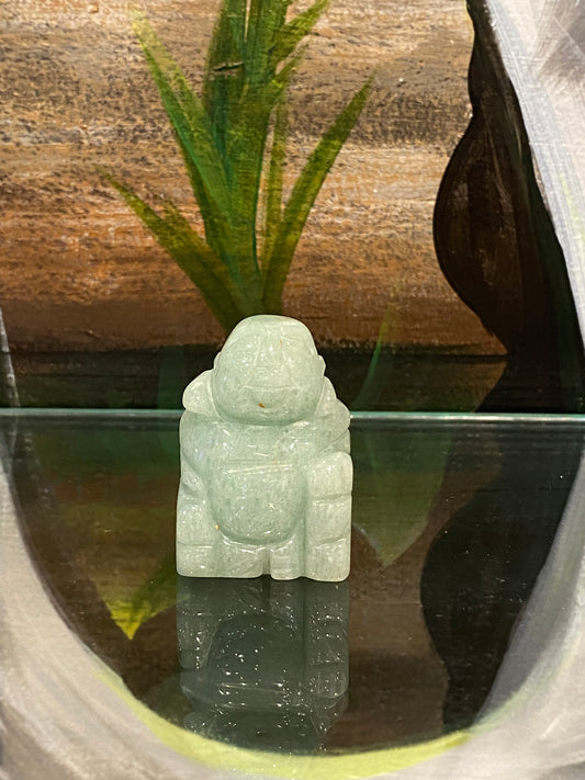 Green Aventurine Hand Carved Polished Laughing Sitting Buddha