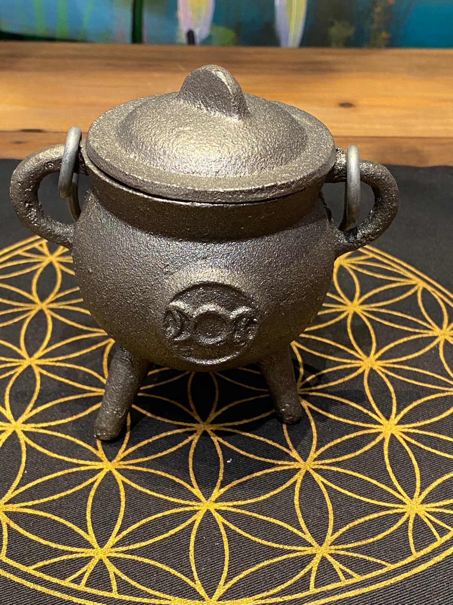 Charcoal Grey Triple Moon Cast Iron Cauldrron