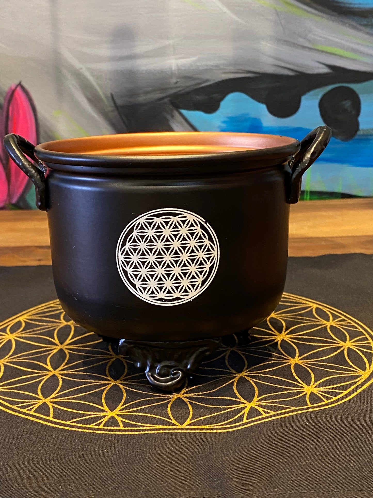 Large Metal Charcoal Incense Burner (Flower of Life)