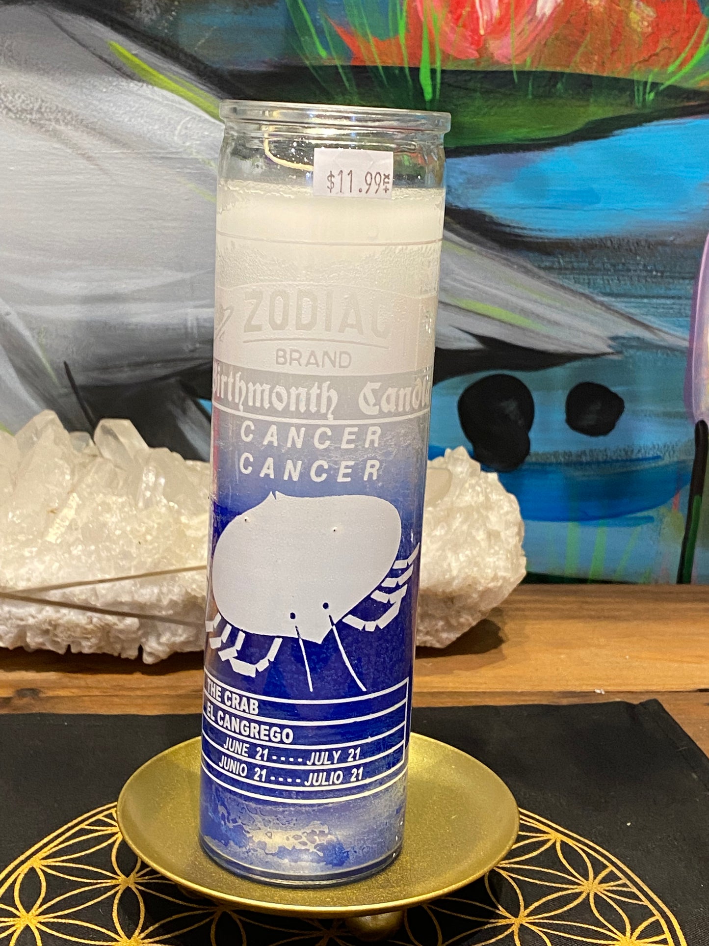 Zodiac Cancer 7 Day Candle, White/Blue