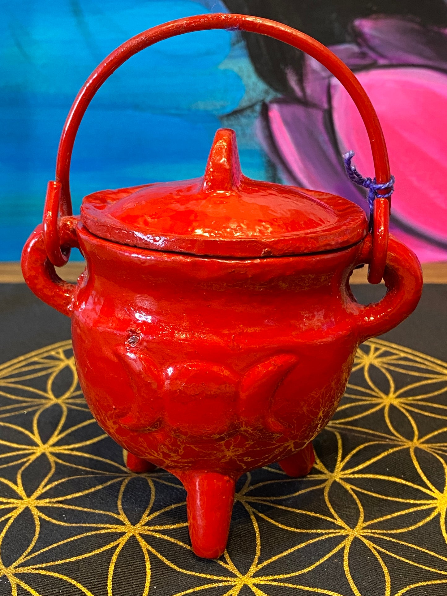 Red Triple Moon Cast Iron Cauldron