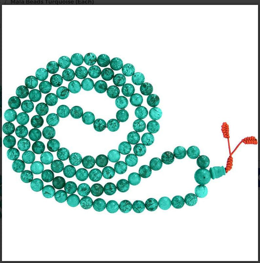 Turquoise mala beads prayer rosary with 108 beads for spiritual mantra chanting.