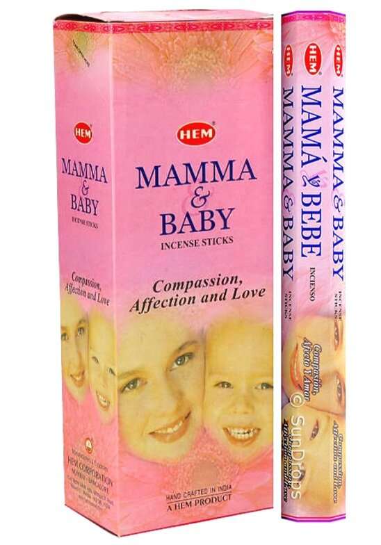 Mama and Baby Incense Sticks Hem packaging with soothing aroma theme.