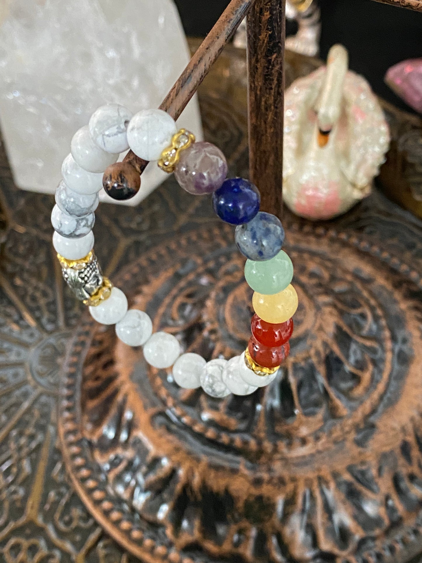 Howlite Chakra Gemstone Bracelet with Buddha Charm