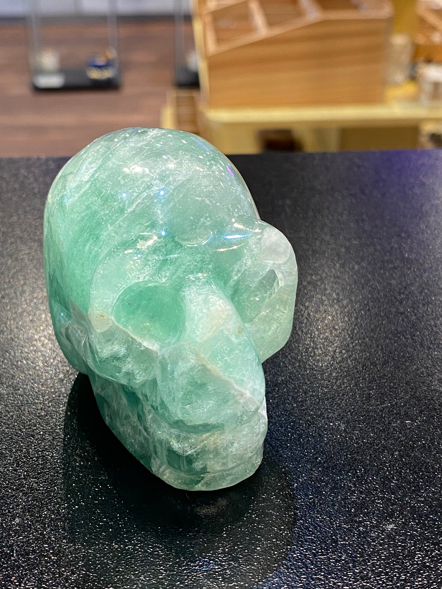 Polished Natural Hand Carved Fluorite Skull Large