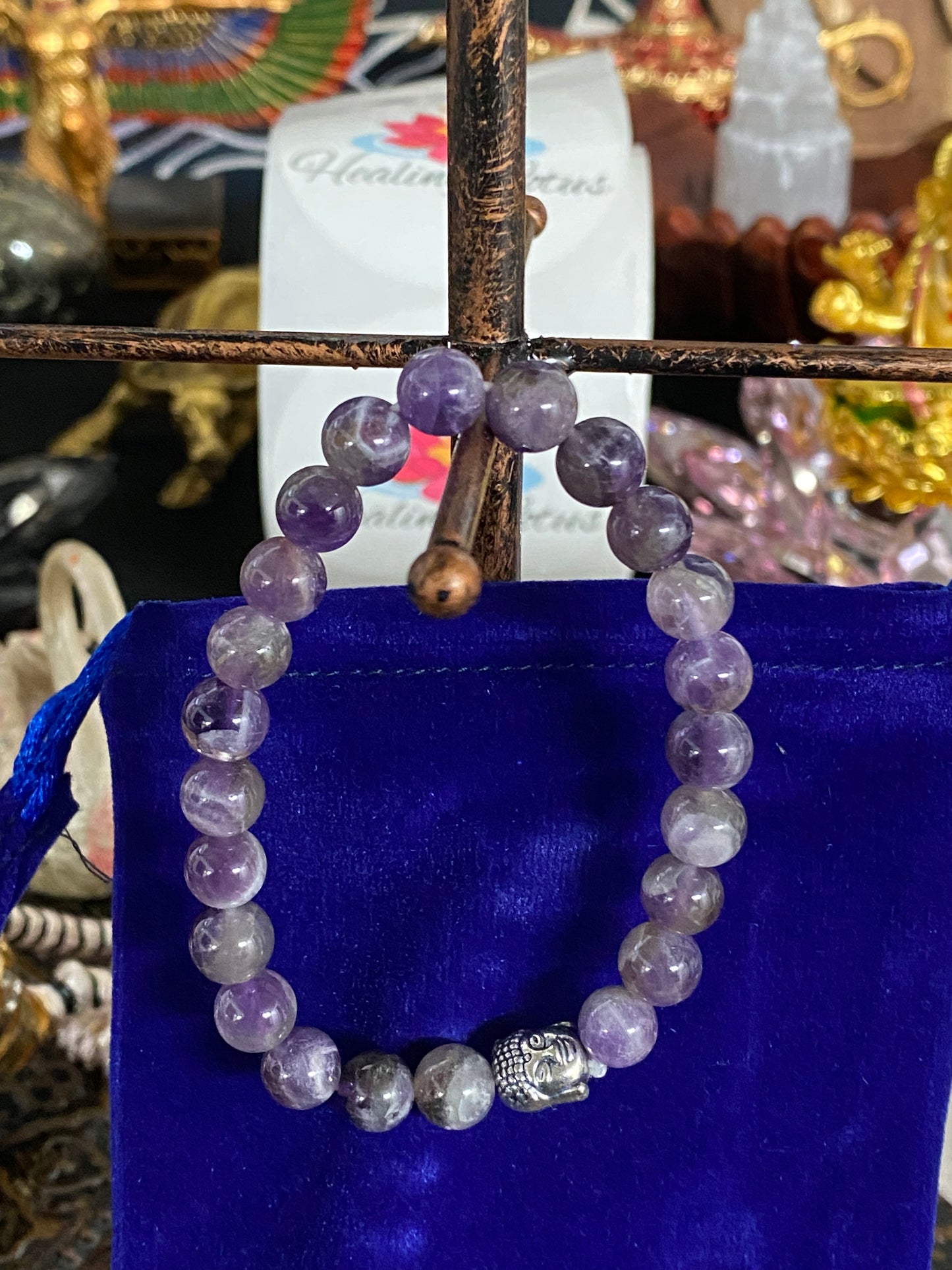 Amethyst Gemstone Bracelet With Buddha Charm - Healing Lotus Shop
