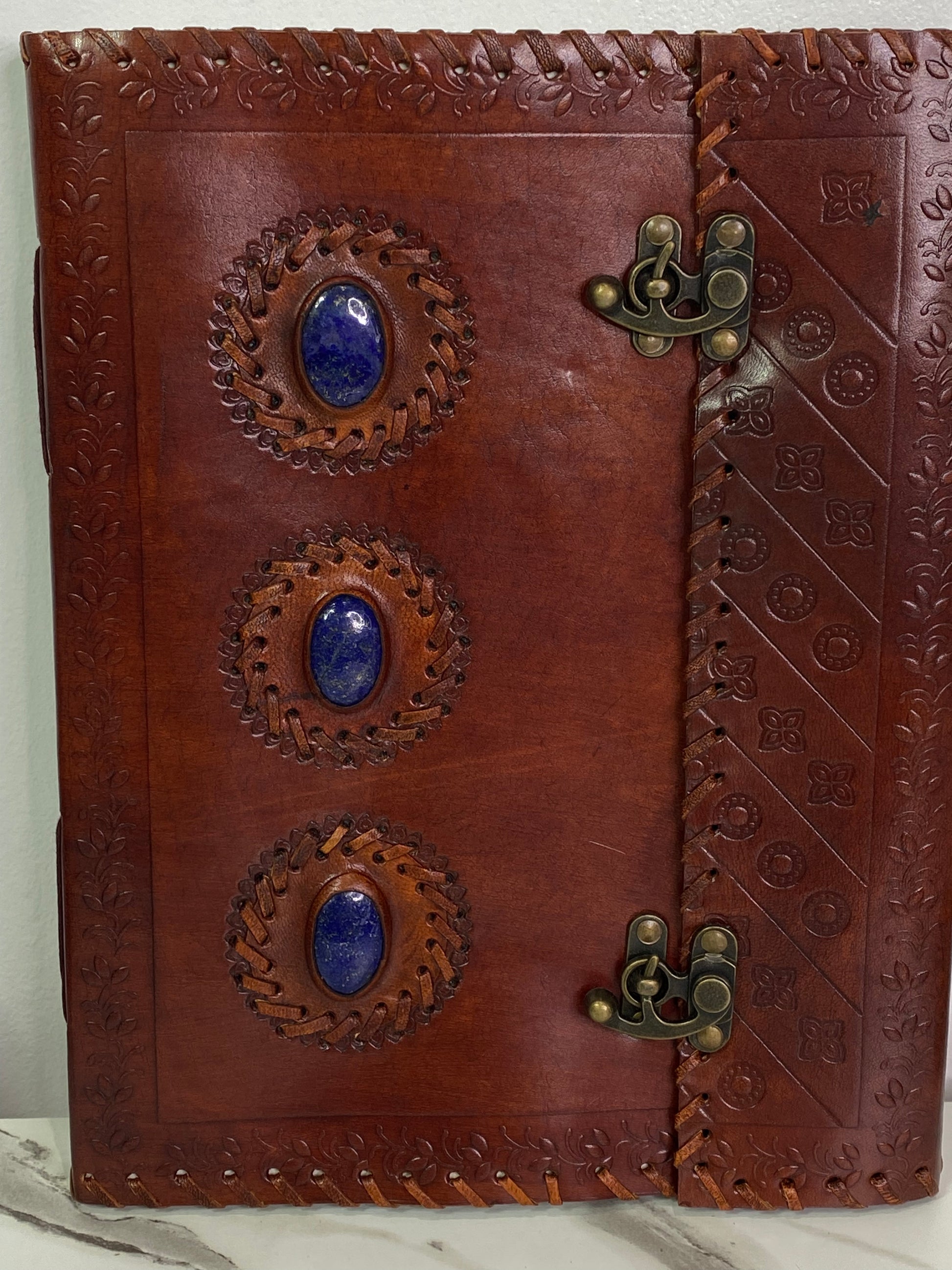 10" x 13" 3 Lapis Stone leather blank book w/ latch - Healing Lotus Shop