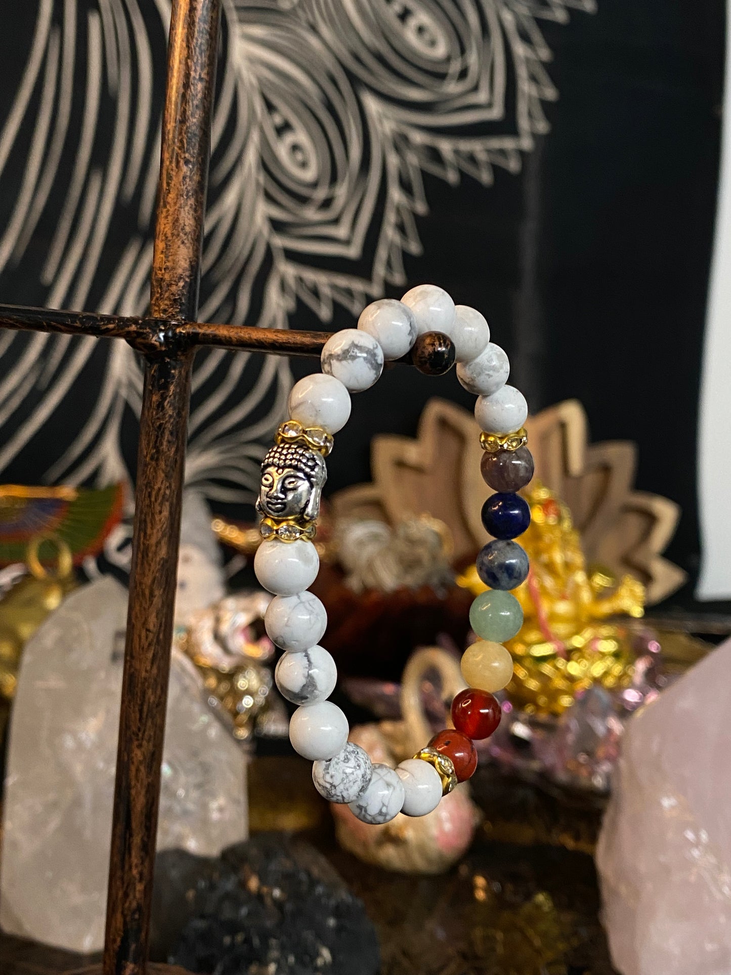 Howlite Chakra Gemstone Bracelet with Buddha Charm