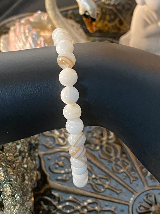 White Banded Agate Beaded Gemstone Bracelet