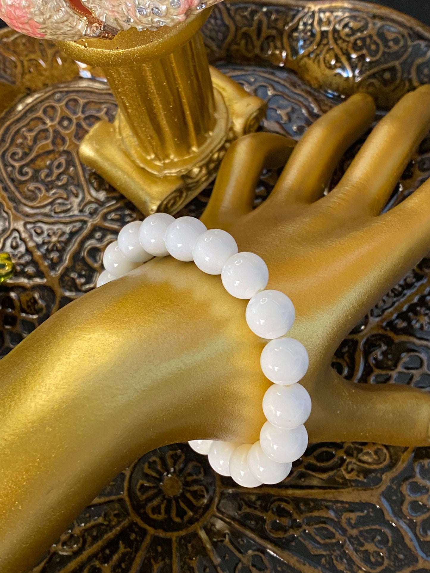 White Jade Beaded String Bracelet 10mm