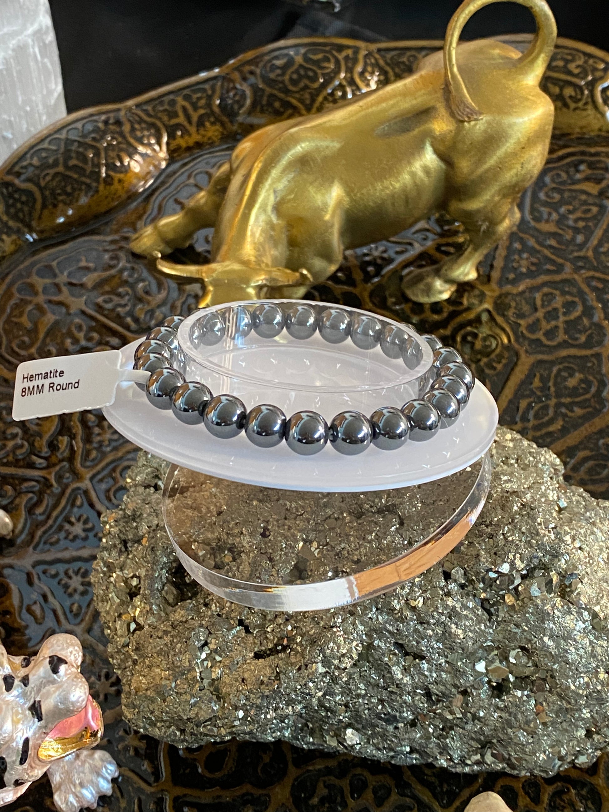 Hematite Round Beaded String Bracelet 8mm